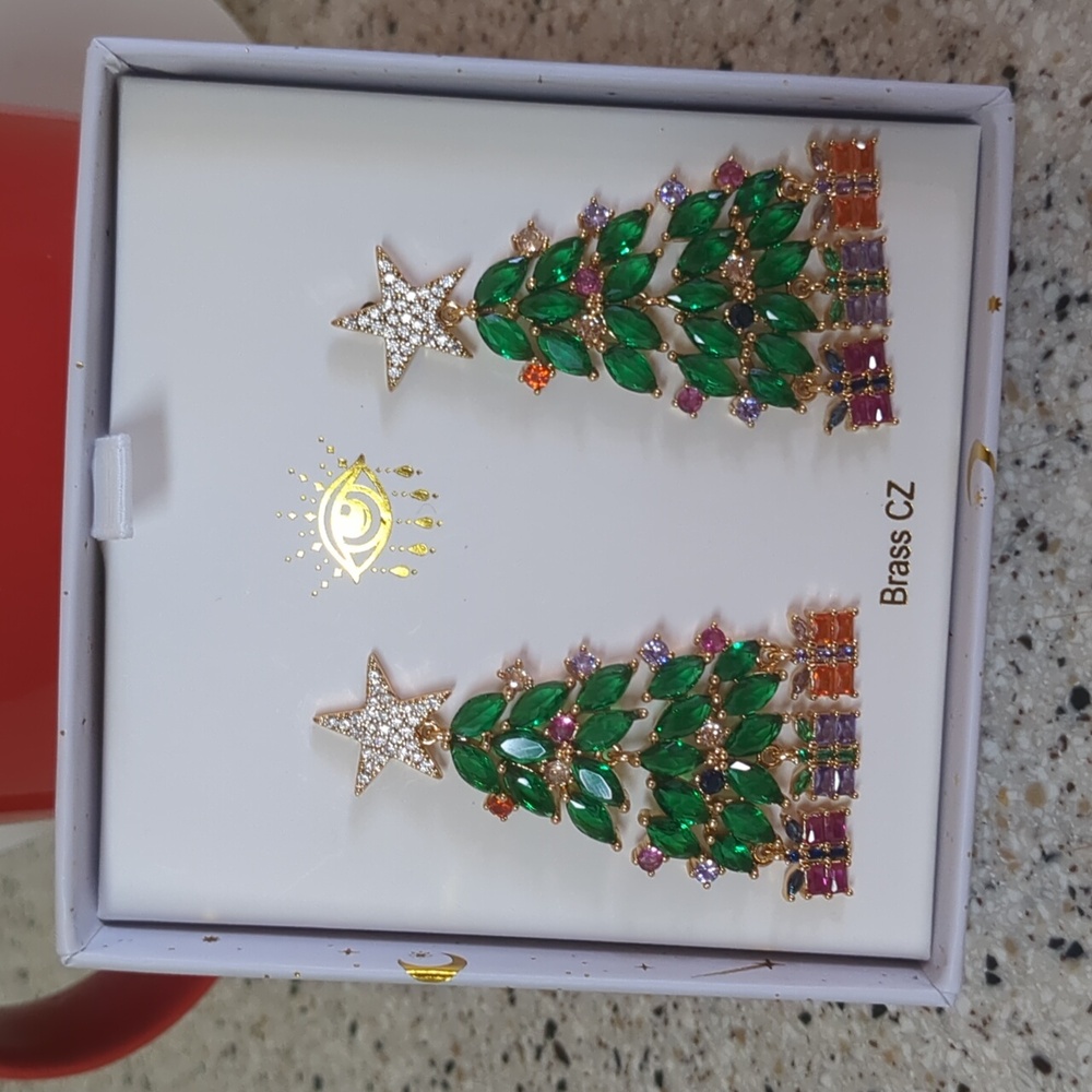 Christmas Tree Earrings CZ Stones